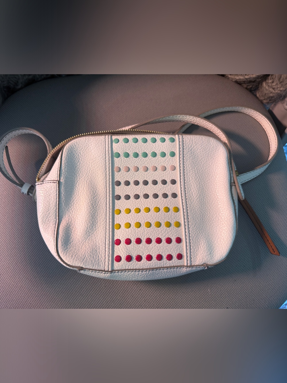 Fossil White Crossbody Bag with Multicolor Stud Detail - Women